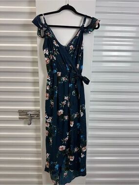 Japna Floral Navy Wrap Midi Dress
